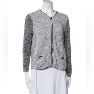 Sandro Tweed Pattern Evening Zip Jacket • Gray Faux Leather - M Medium